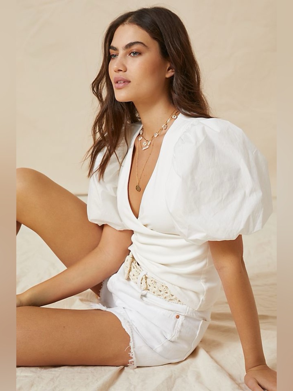 Maeve Anthropologie White Puff Sleeve Top